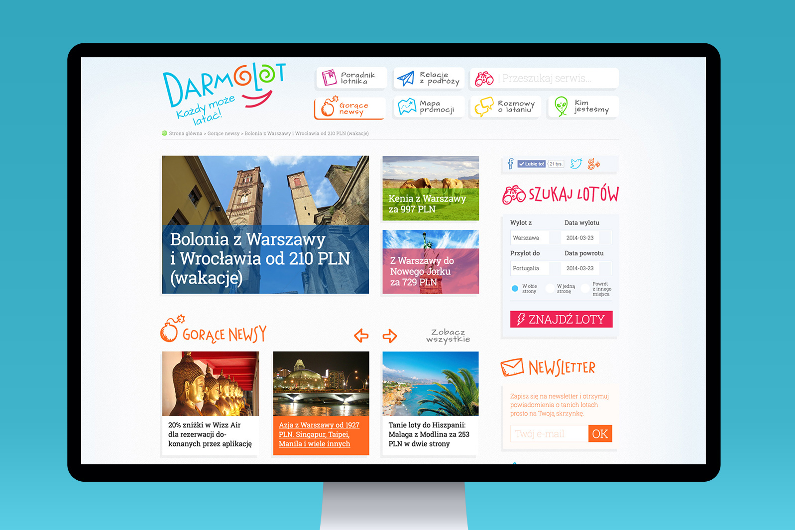 Projekt graficzny podróżniczego serwisu internetowego Darmolot
